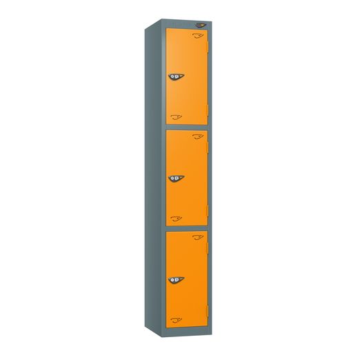 PURE SCHOOL LOCKERS WITH SLATE GREY BODY - MAGNA ORANGE 3 DOOR Storage Lockers > Lockers > Cabinets > Storage > Pure > One Stop For Safety   